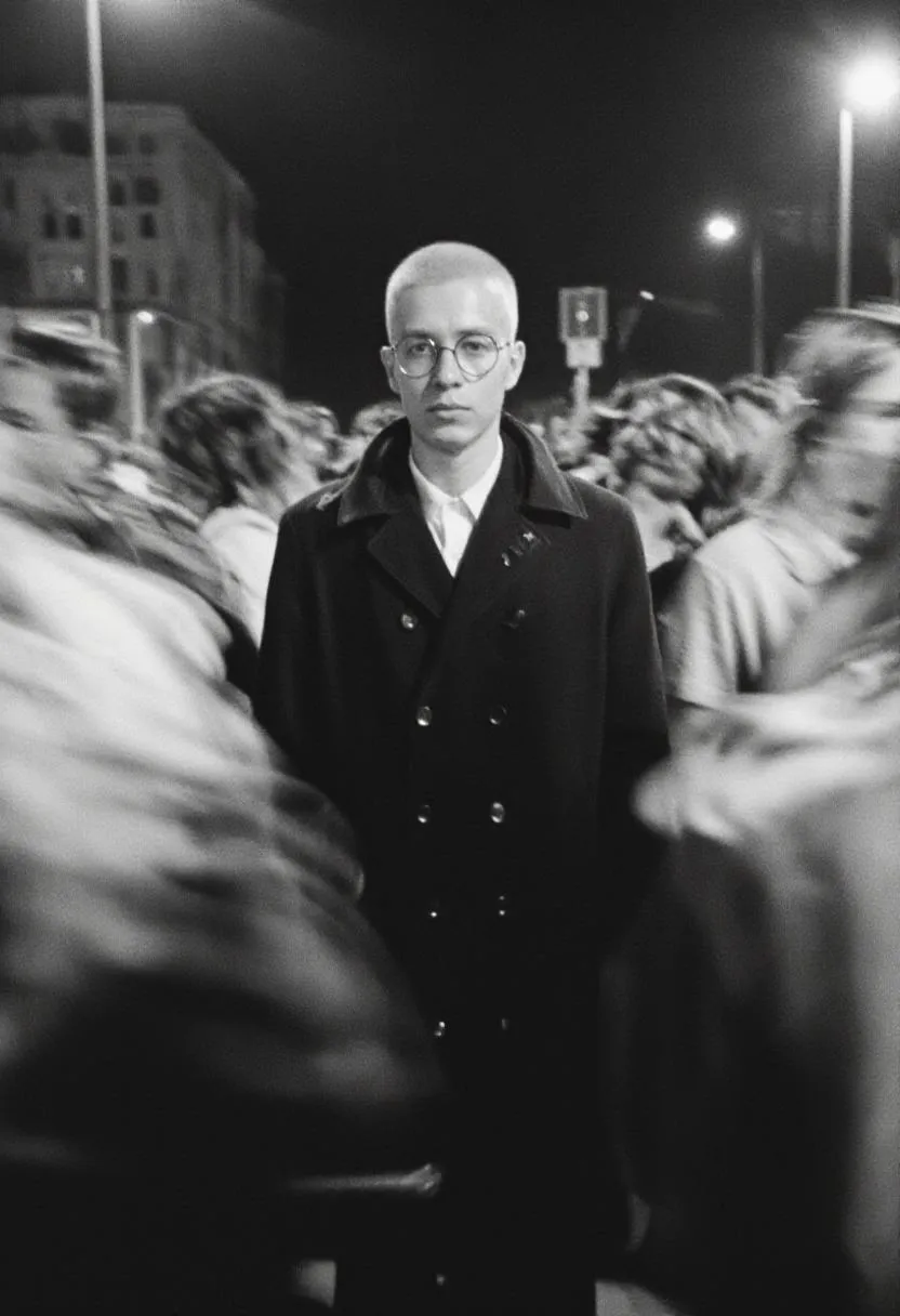 Czarno-biały portret uliczny w tłumie — ArtStudio, ujęcie 13